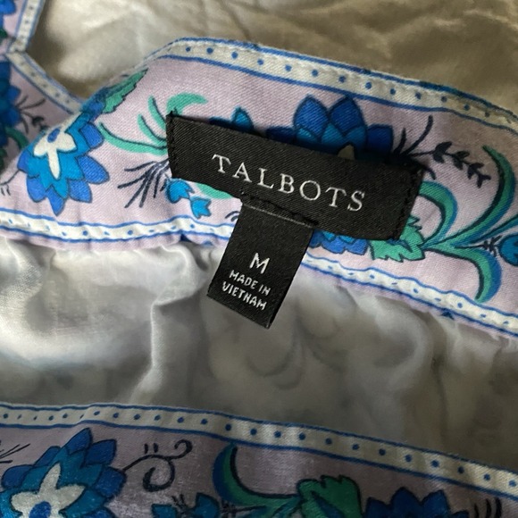 TALBOTS M Purple Blue Songbird Floral Cotton Lawn Top Square Neck Shirt Cottage - Picture 5 of 12